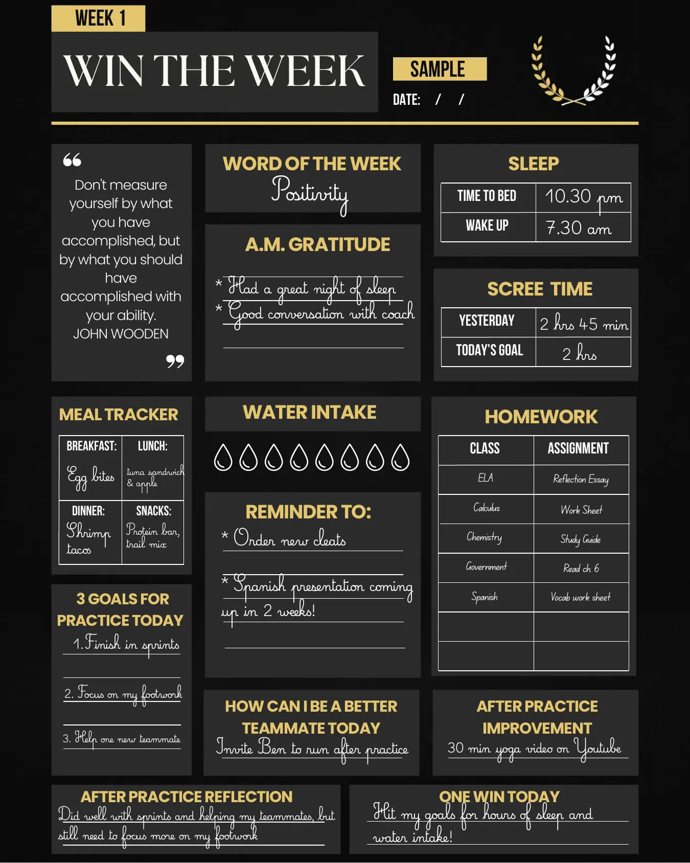 Better Screen Time Win the Day Planner | Free Sample for Student-Athletes